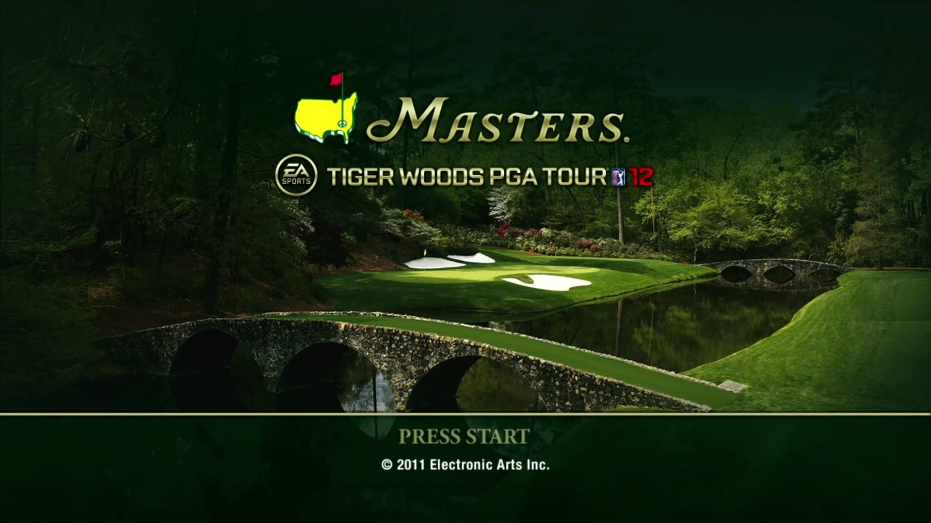 Tiger Woods PGA Tour 12: The Masters title screen for Xbox 360